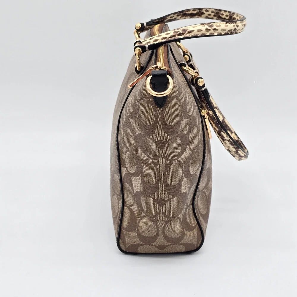 Coach Prairie Satchel Signature Canvas Snakeskin Brown Gold C2854 Handbag